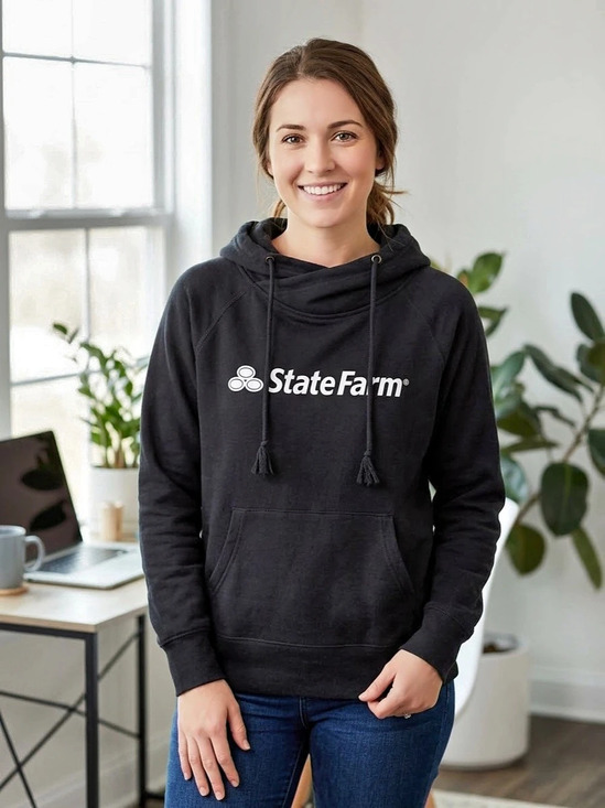 Trimark Tops - State Farm Black Pullover Hoodie Size Large